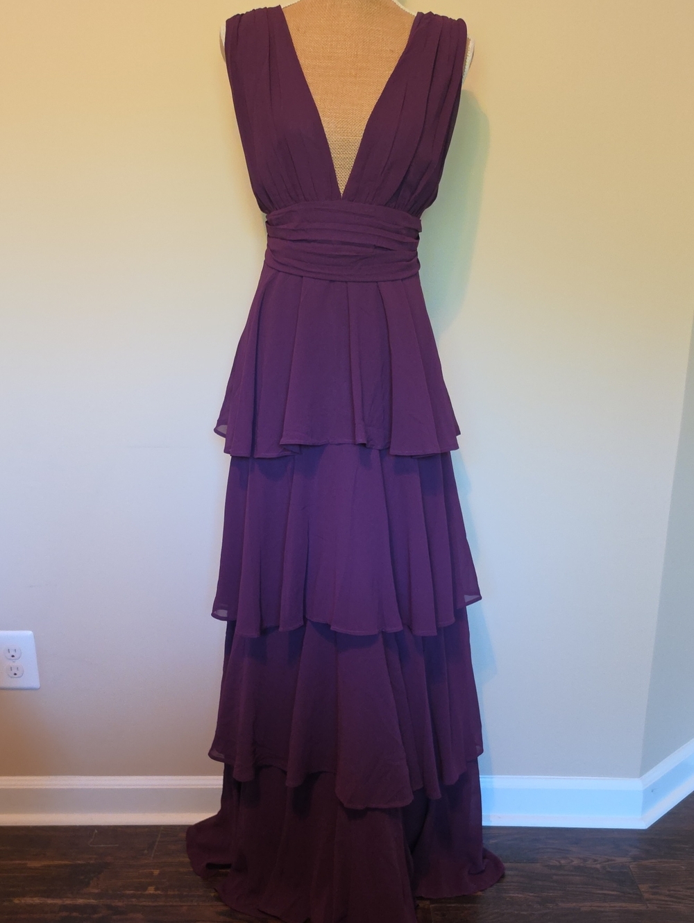 Lulu's Plum V-Neck Tiered Maxi Dress